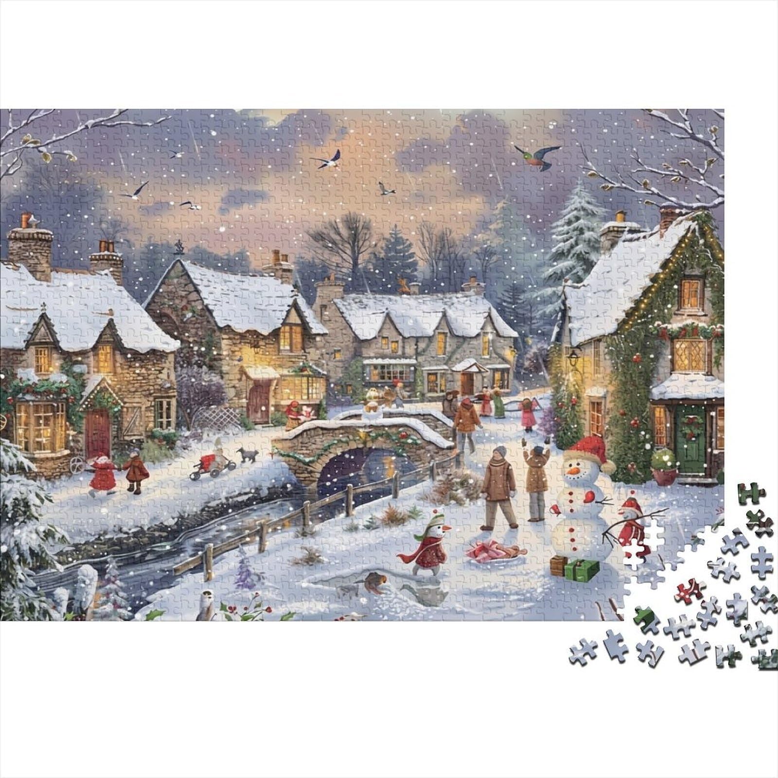 Winter Village Jigsaw Puzzle 1000 Pieces Cardboard Adults Relaxation