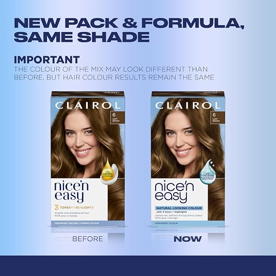 Clairol Nice'n Easy Permanent Hair Dye, 6 Light Brown | Pack of 1