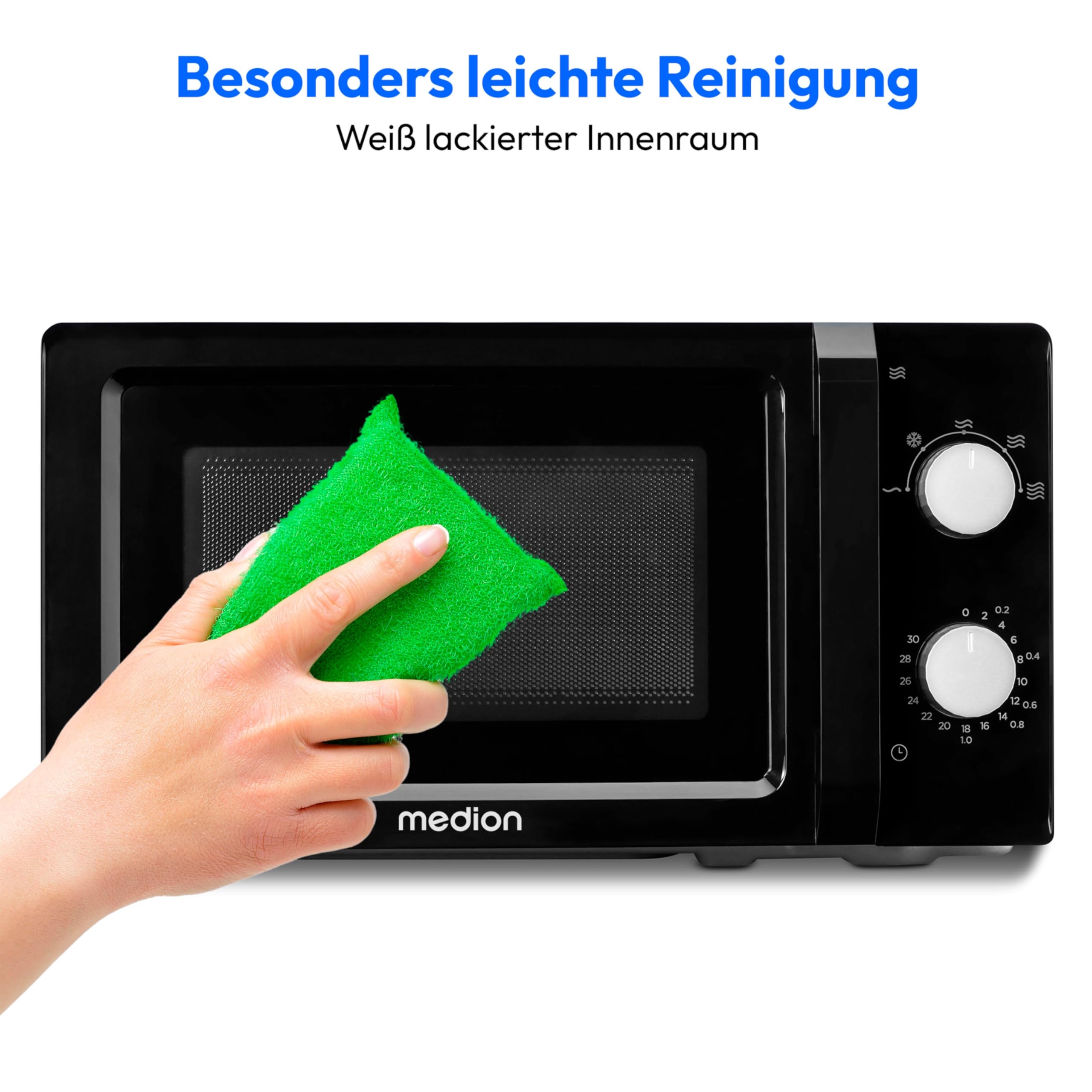 MEDION Mikrowelle 20 Liter 700 Watt 5 Stufen Auftaufunktion Timer schwarz