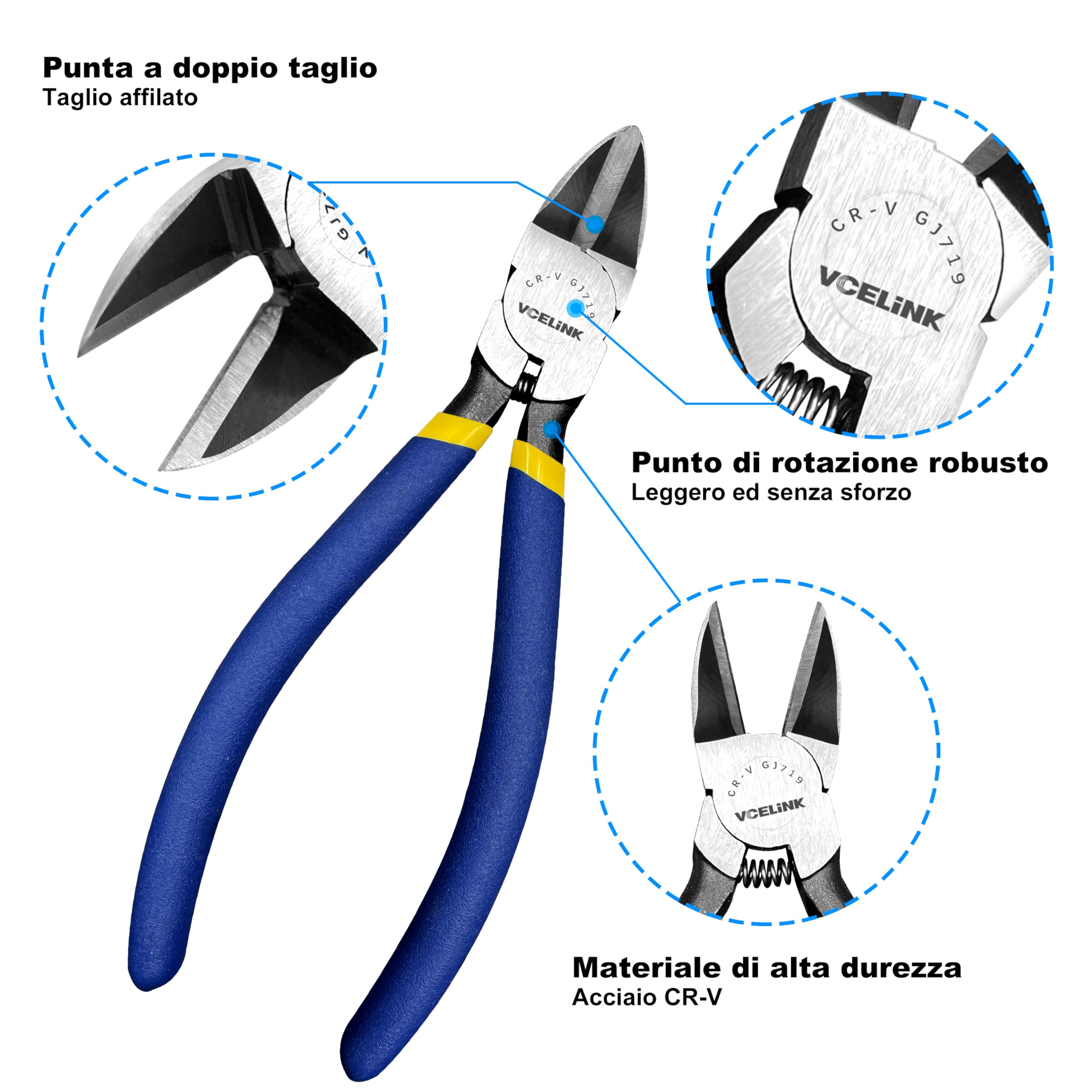 VCELINK Pinza Diagonale, Pinza a Taglio Laterale 6-inch, Taglierino di Precisione Ideale per DIY Model, Gioielli, Fiori Artificiali e Filo di Alluminio, Blu