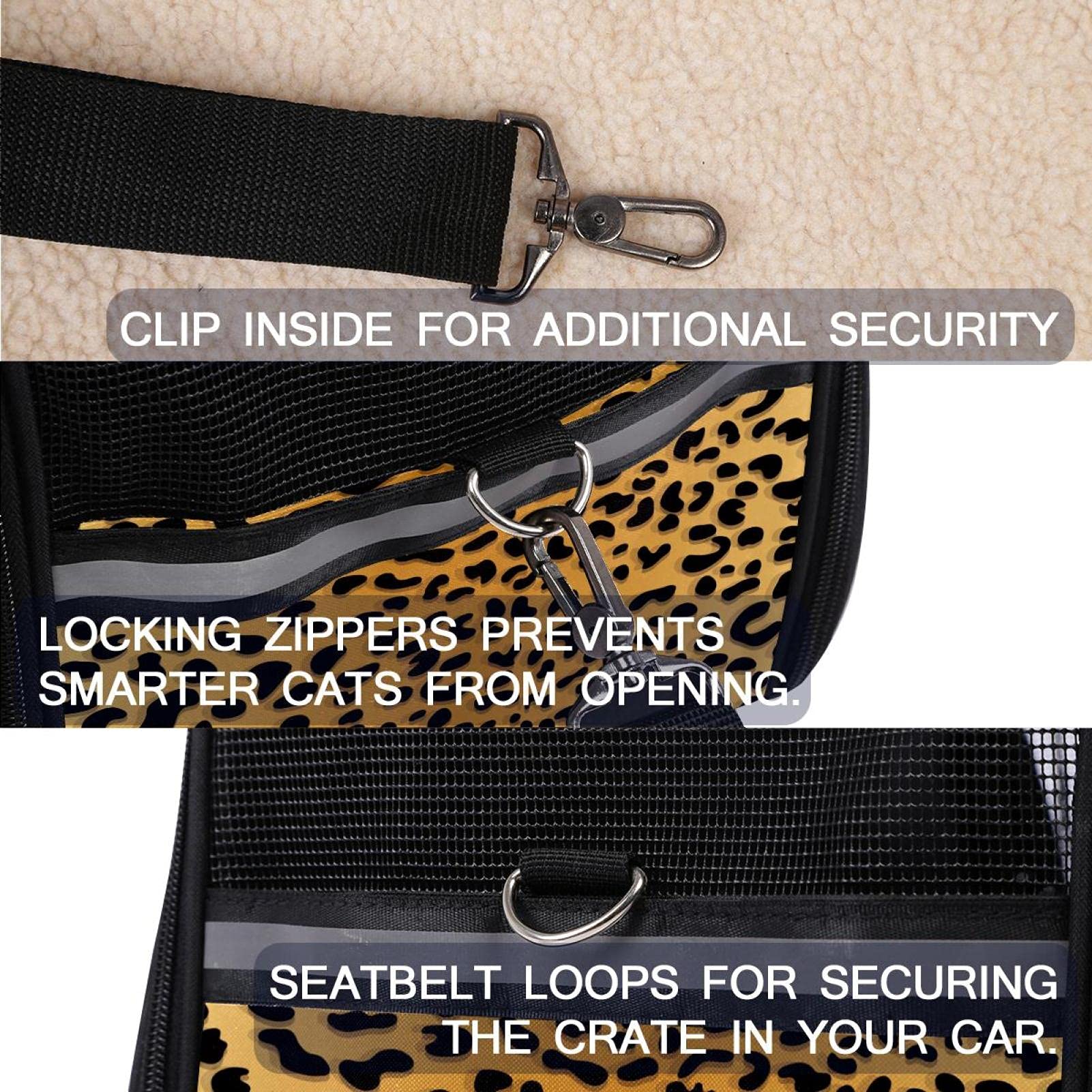 Transportín Perro Gato Estampado de Leopardo Bolsa de Transporte Plegable para Mascotas Transpirable Portador de Viaje para Perro y Gato 43x26x30 cm