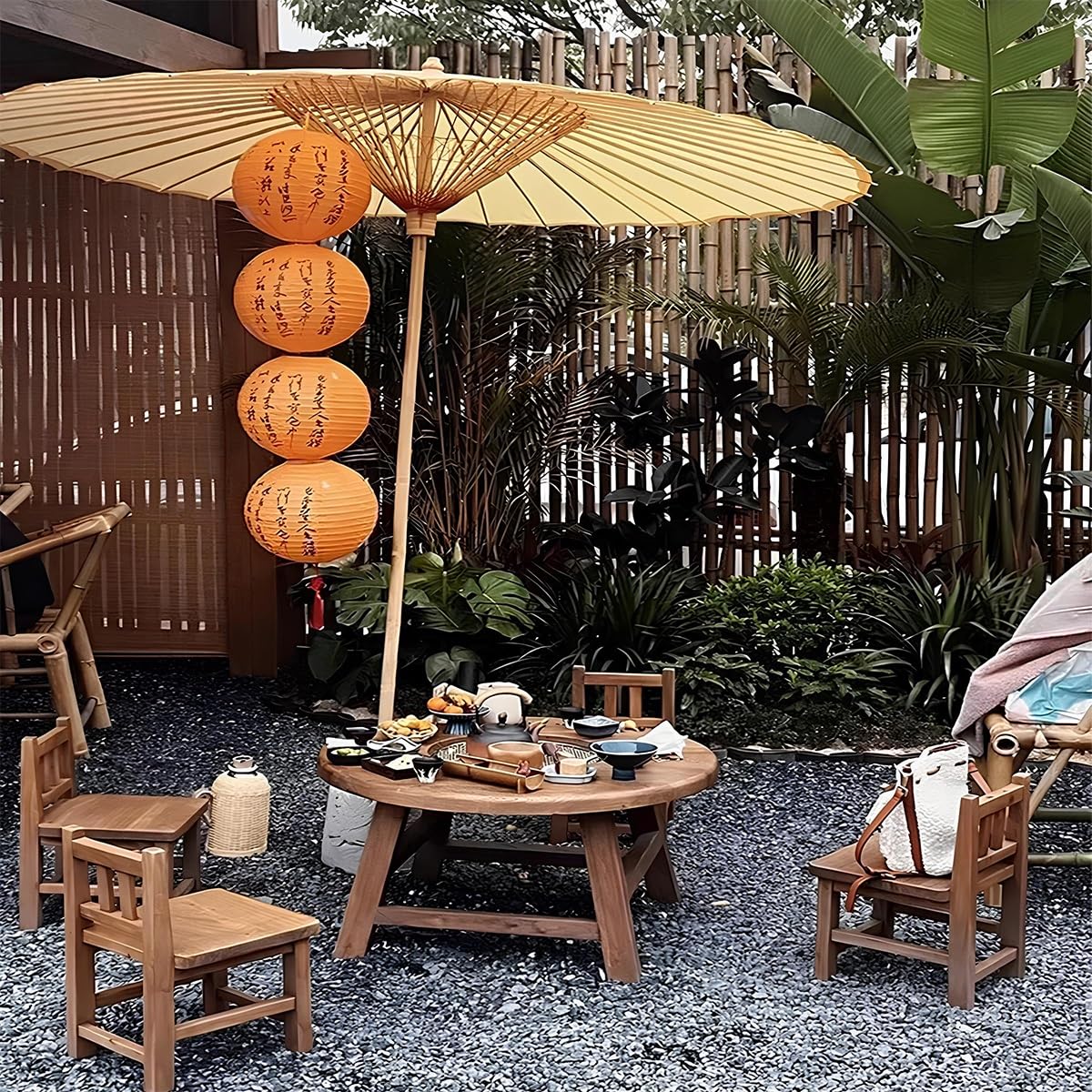 ASNSNU Chinese Retro Patio Beach Umbrella, Handmade Oil Paper Umbrella, Southeast Asian Style Garden Parasol, Suitable for Party, Photography, Furniture Decoration, Without Base(Blue) : Patio, Lawn & Garden