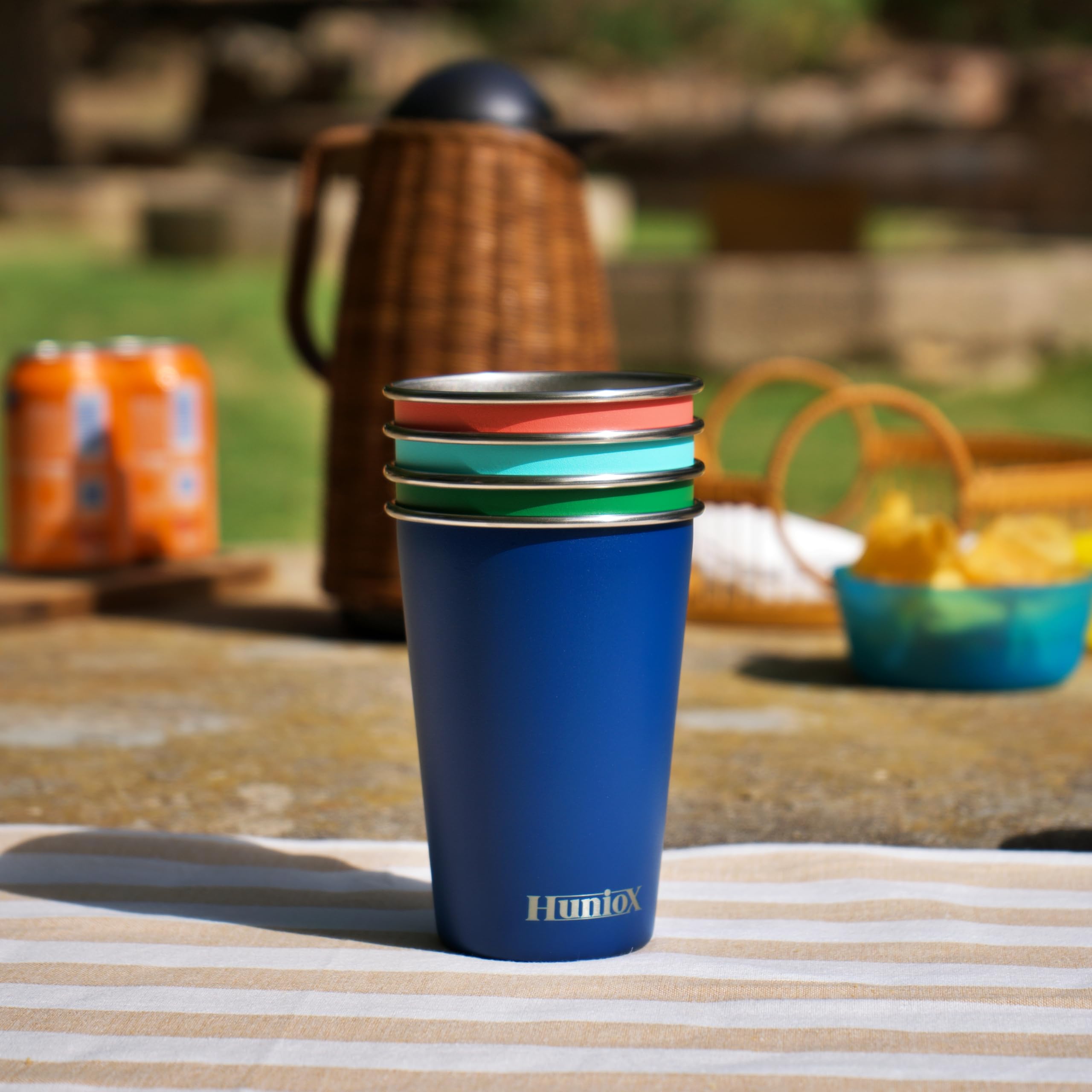 Huniox® 4 X 500 ML Stainless Steel Cup, Camping Cup, Wine Tumbler, Stackable Mugs, Camping Cups - Image 4
