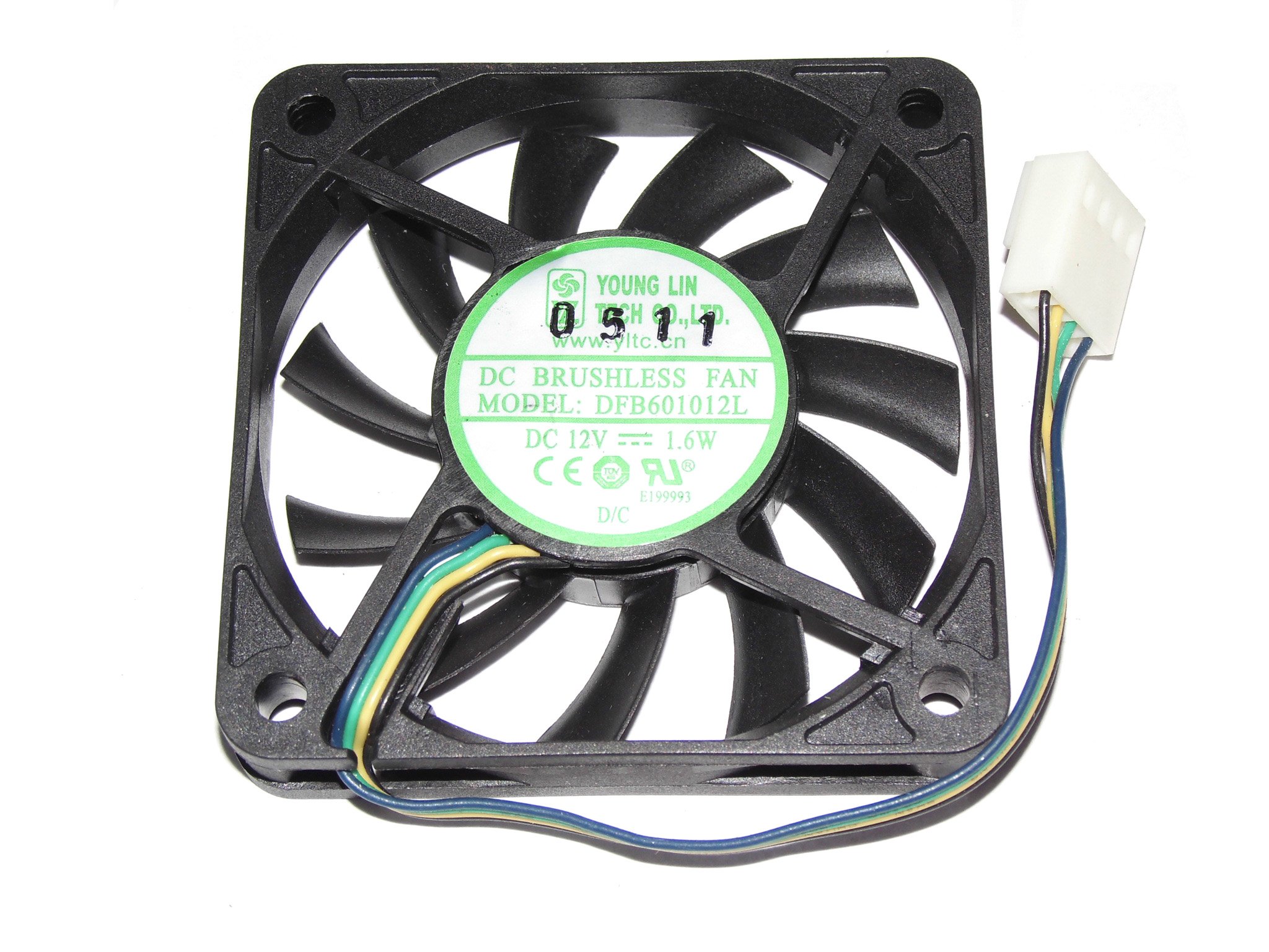 Young Lin 60 * 60 * 10mm DFB601012L 12V 1.6W 4Wire 6cm Cooling Fan