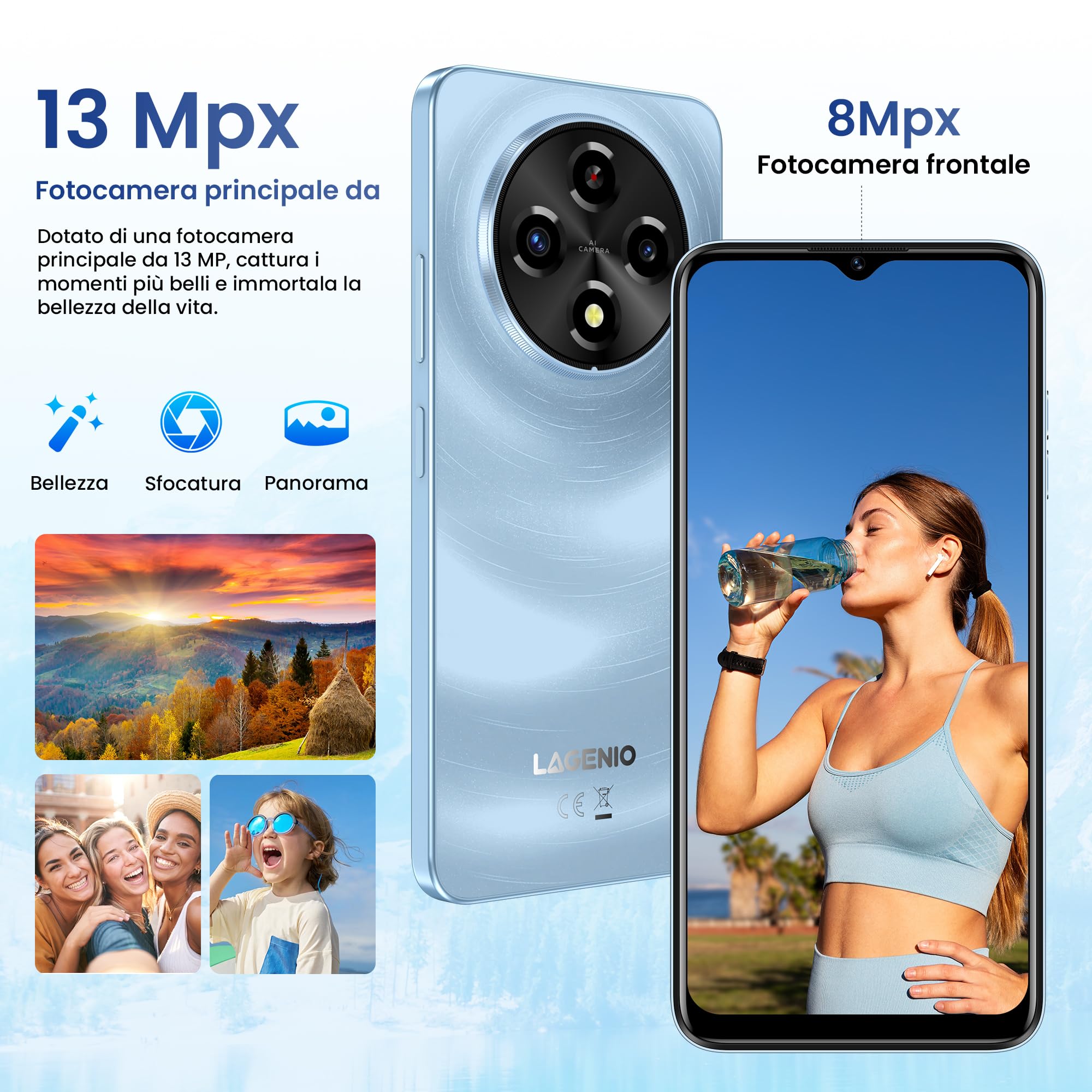 A12 Android 15 Telefono Cellulare, 12GB+128GB/1TB TF, 6.9" HD+Schermo/120Hz Smartphone, Octa-Core, Batterie 6500mAh, Caméra AI 13MP/Widevine L1/OTG/Dual Nano SIM/Face ID