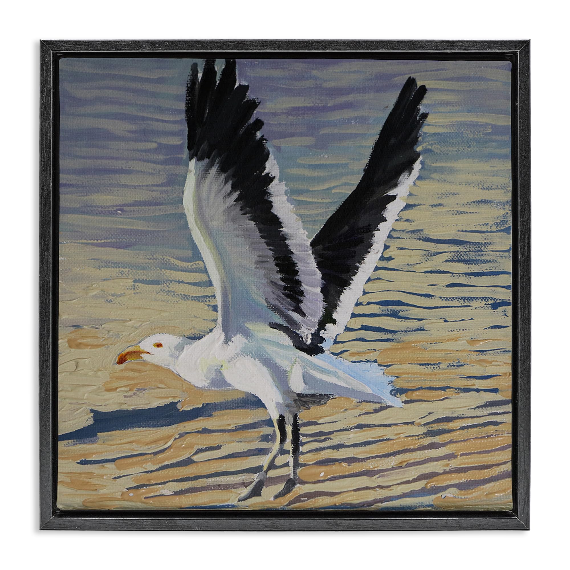 Stupell Industries 'Seagull Taking Flight', Floating Frame Canvas Art, Black, 25 x 25 Inches, Easy to Hang and Sturdy, Made in USA, by Violeta Vollmer