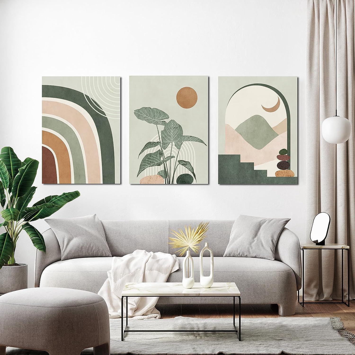QPLGTU Affiche d'art mural abstraite de style bohème, fond moderne de décoration murale, ligne géométrique imprimée, sans cadre (style 1,60 x 90 cm x 3)