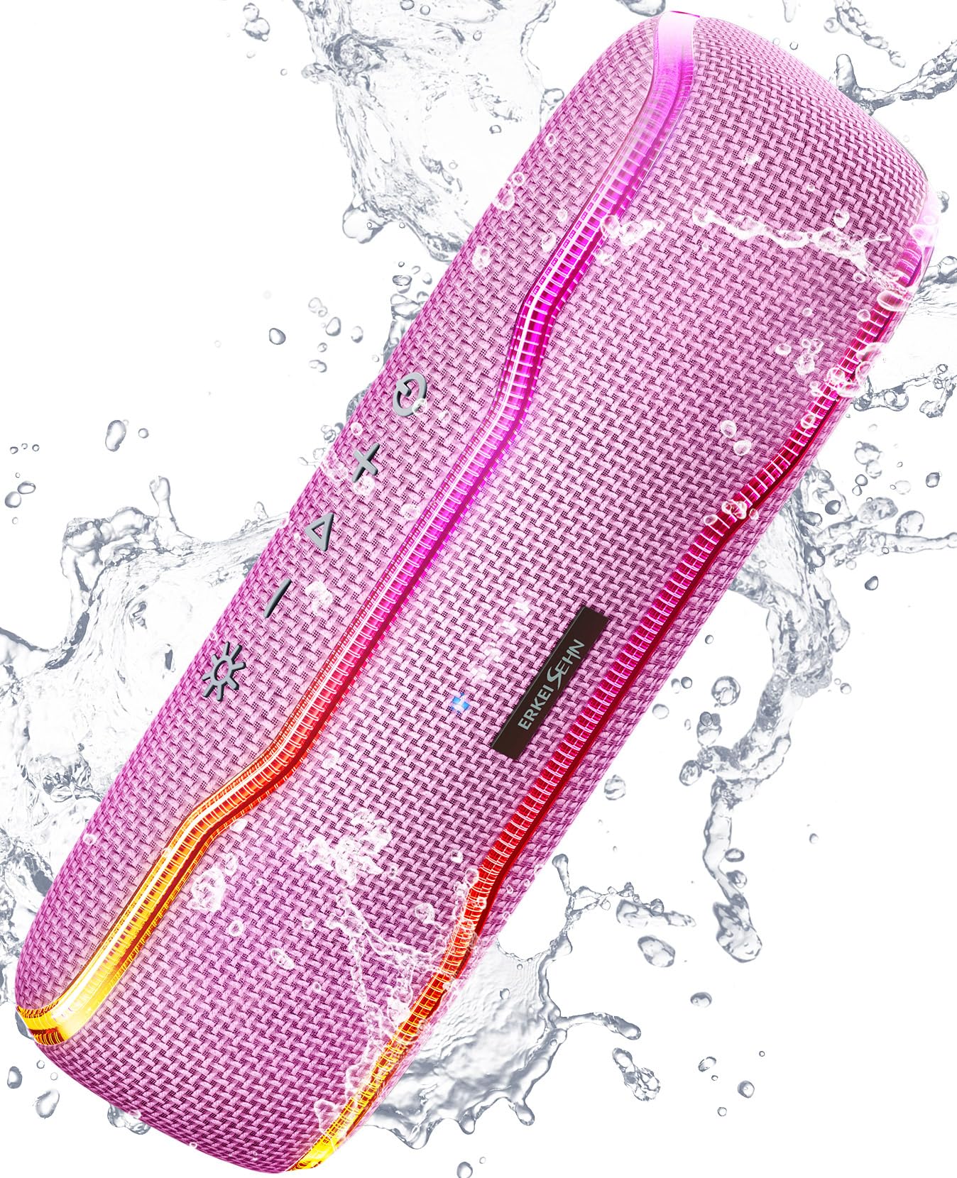 ERKEISEHN Bluetooth Speaker, IPX7 Waterproof Wireless Speakers, Flashing Light, 25W Super Bass, 24H Playtime, Stocking Stuffers White Elephant for Adults, TWS Pairing, Beach Vacation Essentials, Pink