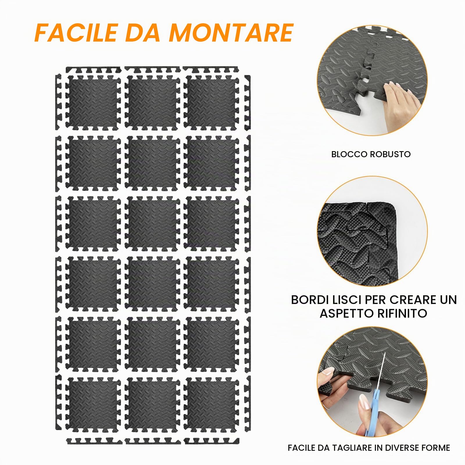 Tappetino Puzzle, Tappeto Palestra, Pavimento Protettivo ad incastro, Tatami Fitness, Tappetini Protettivi, Materassino per Palestra, 18 Piastrelle, per Garage, Piscina all'aperto, 30x30 cm