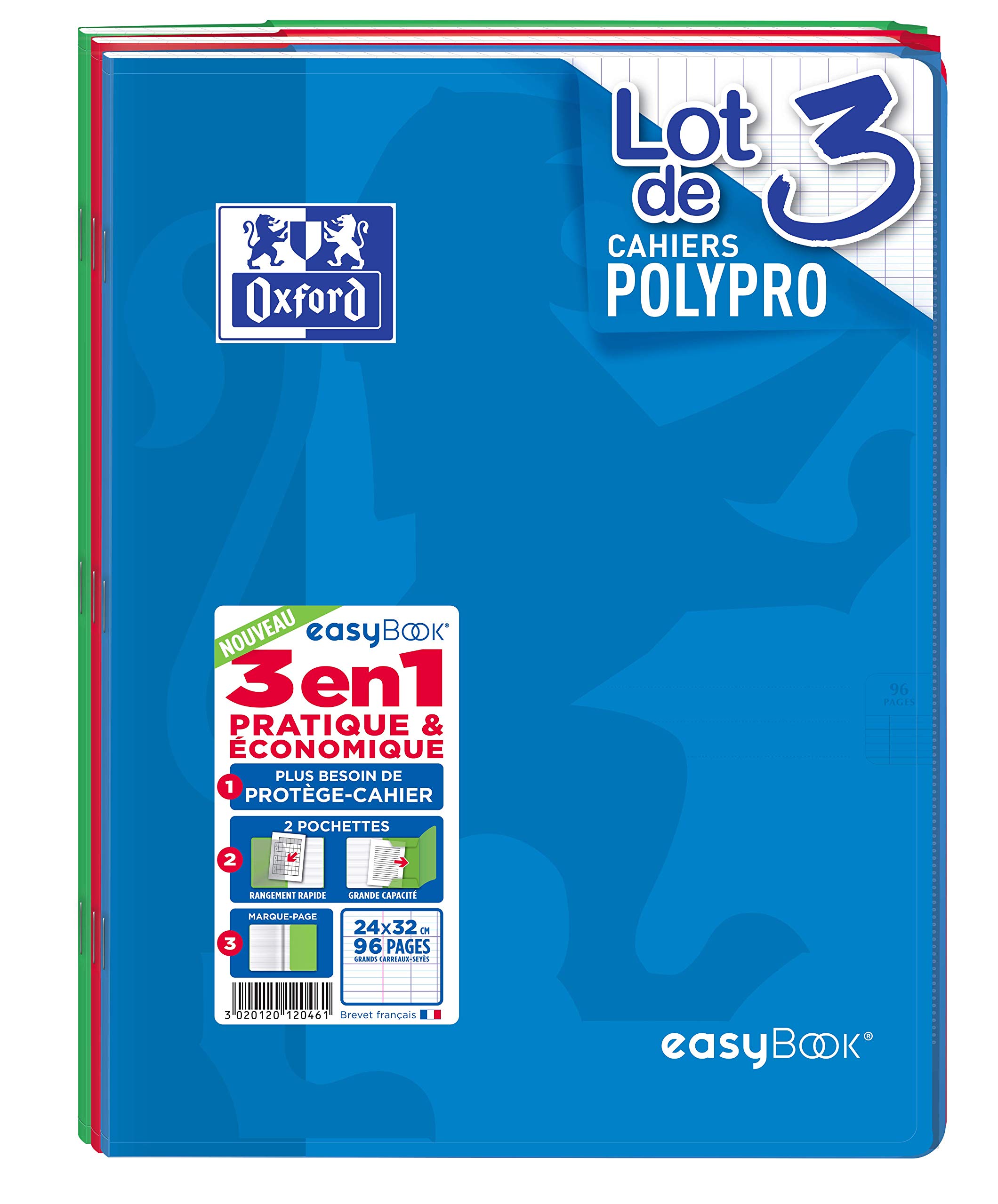 Oxford EasyBook Notizheft, groß, 24 x 32 cm, 96 Seiten, kariert, 90 g, verschiedene Farben