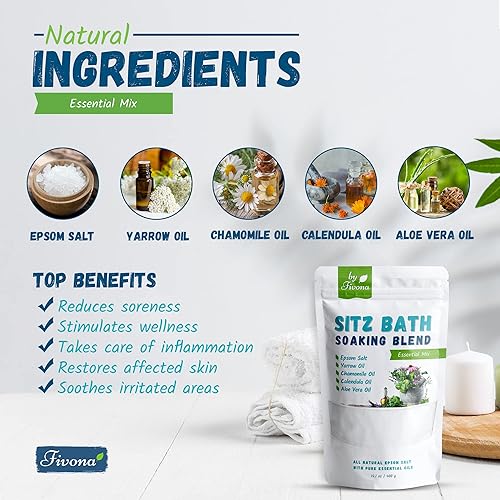 Miniatura 5 de Fivona Kit de baño de asiento 2 en 1 para hemorroides y cuidado posparto, sobre el asiento del inodoro con mezcla de remojo con sal de Epsom y
