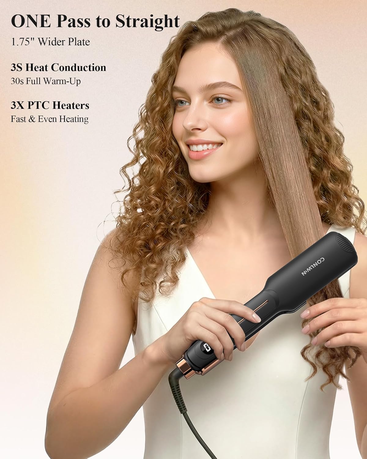 1.75" Infrared Flat Iron Hair Straightener, 3-in-1 Straighten/Curl/Care Ceramic Flat Iron, 12 Temps & 3s Heat-Up for All Hair Types, Negative Ions for Frizz-Free, Dual Voltage for Travel