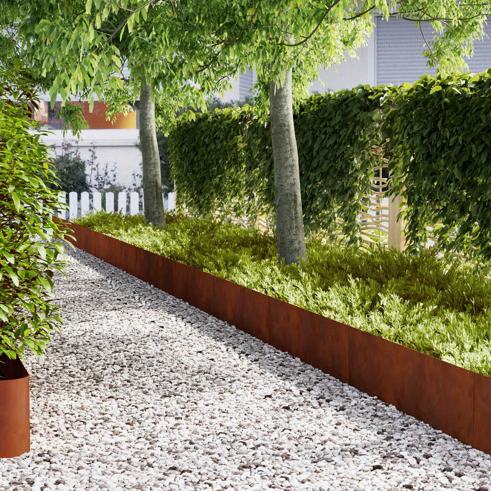 Lot de 50 bordures de pelouse rouillées - 100 x 0,05 x 30 cm - Bordure de jardin en matériau résistant aux intempéries pour une délimitation claire des parterres de fleurs et des chemins