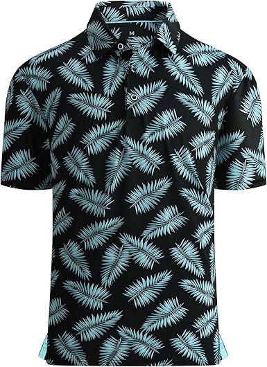 Alex Vando Mens Golf Shirt Moisture Wicking Quick-Dry Print Performance Polo Shirts for Men