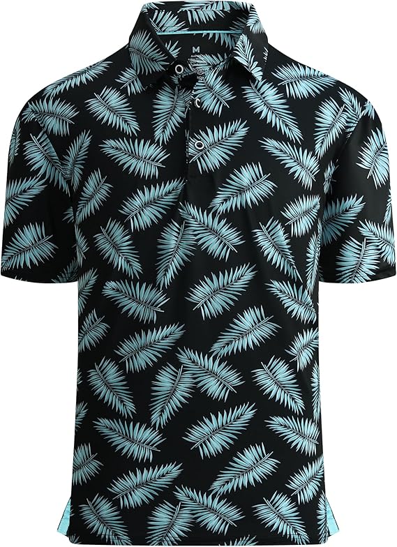 Alex Vando Mens Golf Shirt Moisture Wicking Quick-Dry Print Performance Polo Shirts for Men