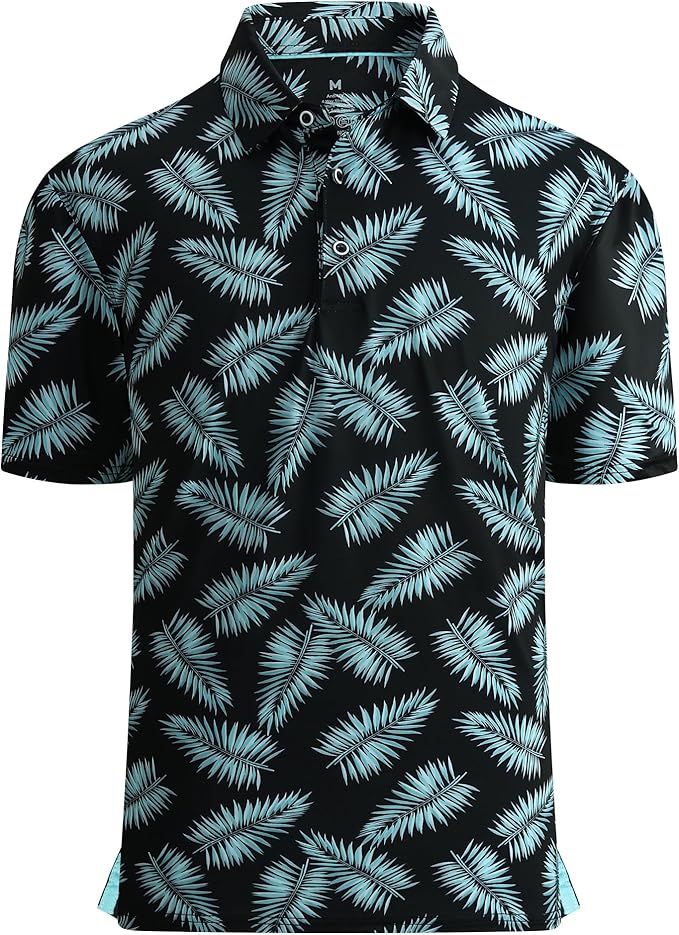 Alex Vando Mens Golf Shirt Moisture Wicking Quick-Dry Print Performance Polo Shirts for Men