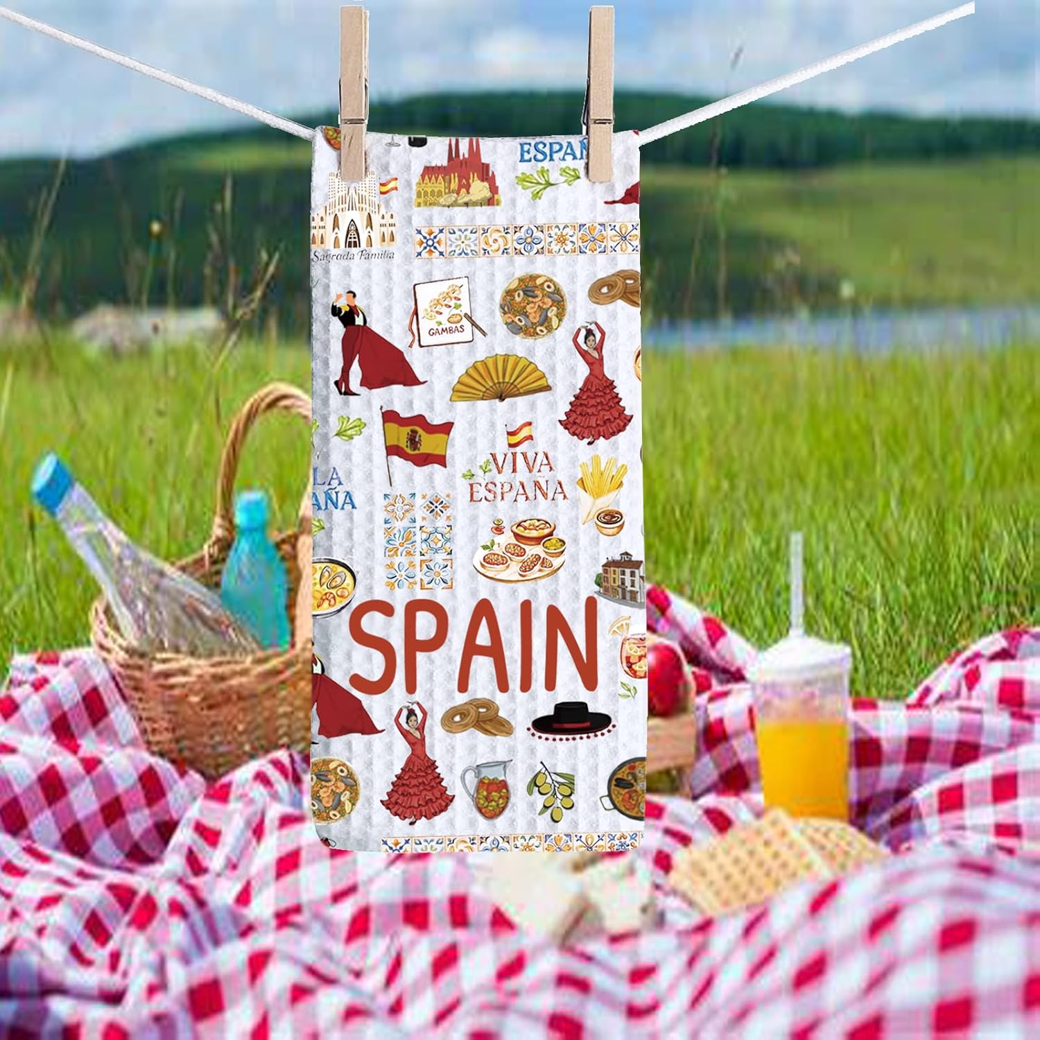 PXTIDY Spain Themed Kitchen Towel Spanish Travel Souvenirs Kitchen Decoration Kitchen Dish Tea Towel Vacation Gifts (White) - Image 4