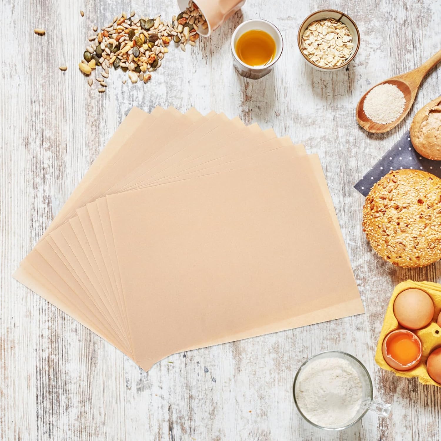100pcs Precut Non-stick Parchment Paper Sheets 40x30cm Unbleached Food Grade Oil Paper Liner for Baking Air Fryer Grilling Steaming Bread Cake Cooking