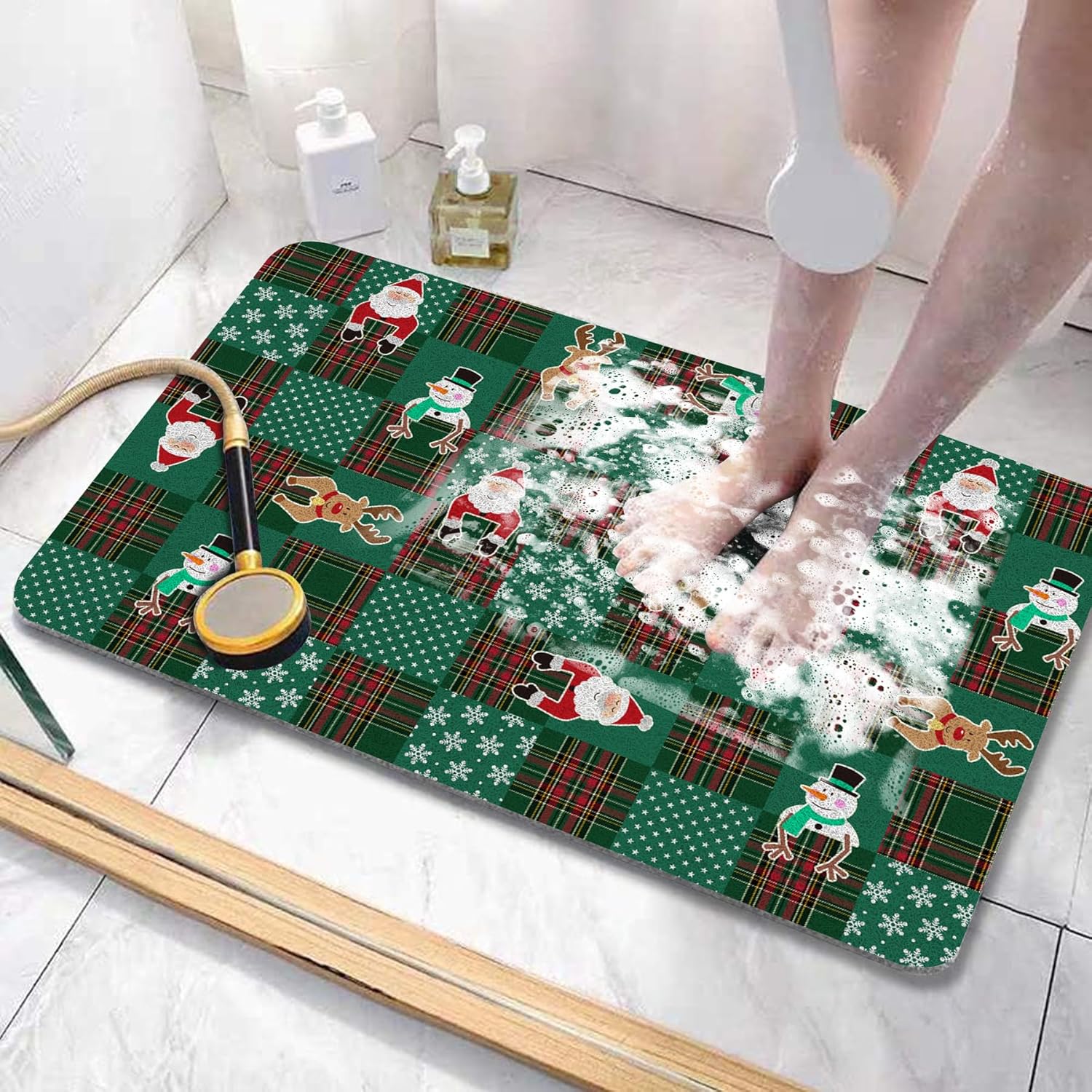 Shower Mat Bathtub Mat Non Slip, 50x90cm/19.69x35.43in,Minimalist Red Heart Upgraded No Suction Cup Soft Textured PVC Loofah Tub Mat for Wet Area, Quick Drying (White and Red)