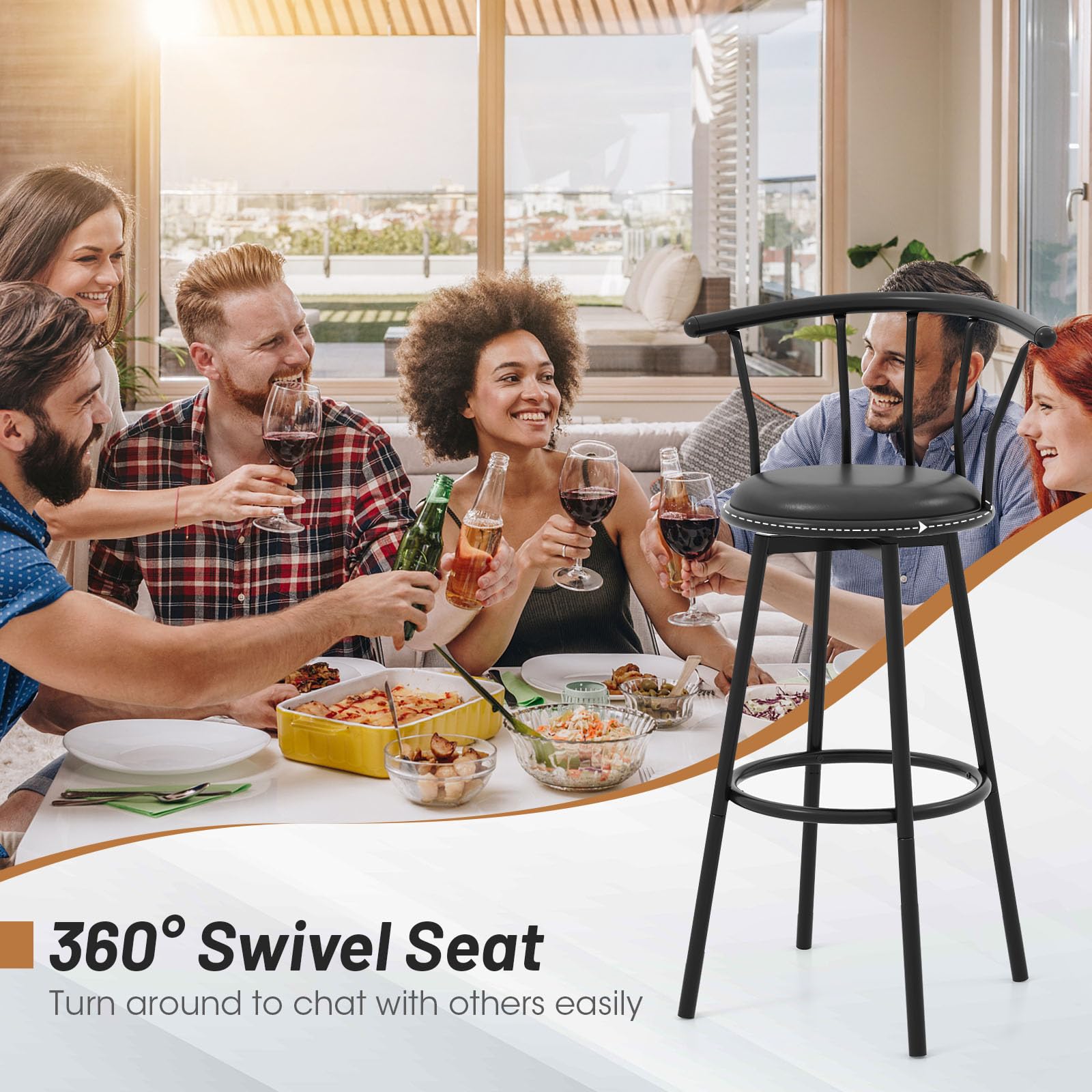 GIANTEX Set Di 2 Sgabelli Da Bar Pieghevoli In Bambù Con Poggiapiedi Ergonomico – Altezza 61 Cm, Portata 150 Kg, Perfetti Per Cucina E Soggiorno - 2