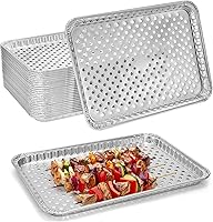 Frcctre 25-Pack 16x12 Inch Disposable Aluminum Grill Pans with Holes - Foil Trays for BBQ, Camping, Grilling