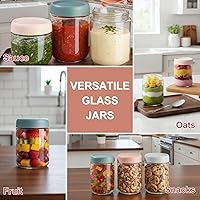 Vista 7 de CATIFLIN Paquete de 6 recipientes de avena durante la noche con tapas, tarros de vidrio Mason de 16 onzas y 10 onzas, recipientes herméticos