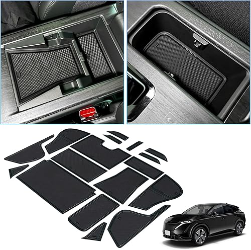 BIXUAN Black Trim 2023 Ariya Interior Liner Accessories for 2023 Nissan Ariya Cup Holder Inserts Center Console Liner Non-Slip Mats Door Pocket