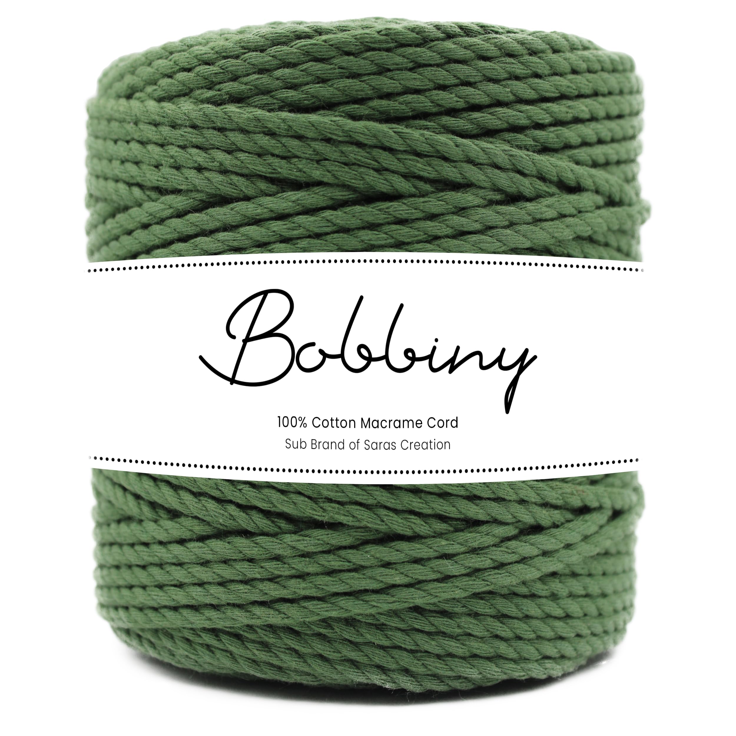 Bobbiny | 3 Ply Twisted Macrame Cotton Cord Dori (Roll Packaging) Thread for Macrame DIY and Other Projects | Green | 4mm,50 Meter
