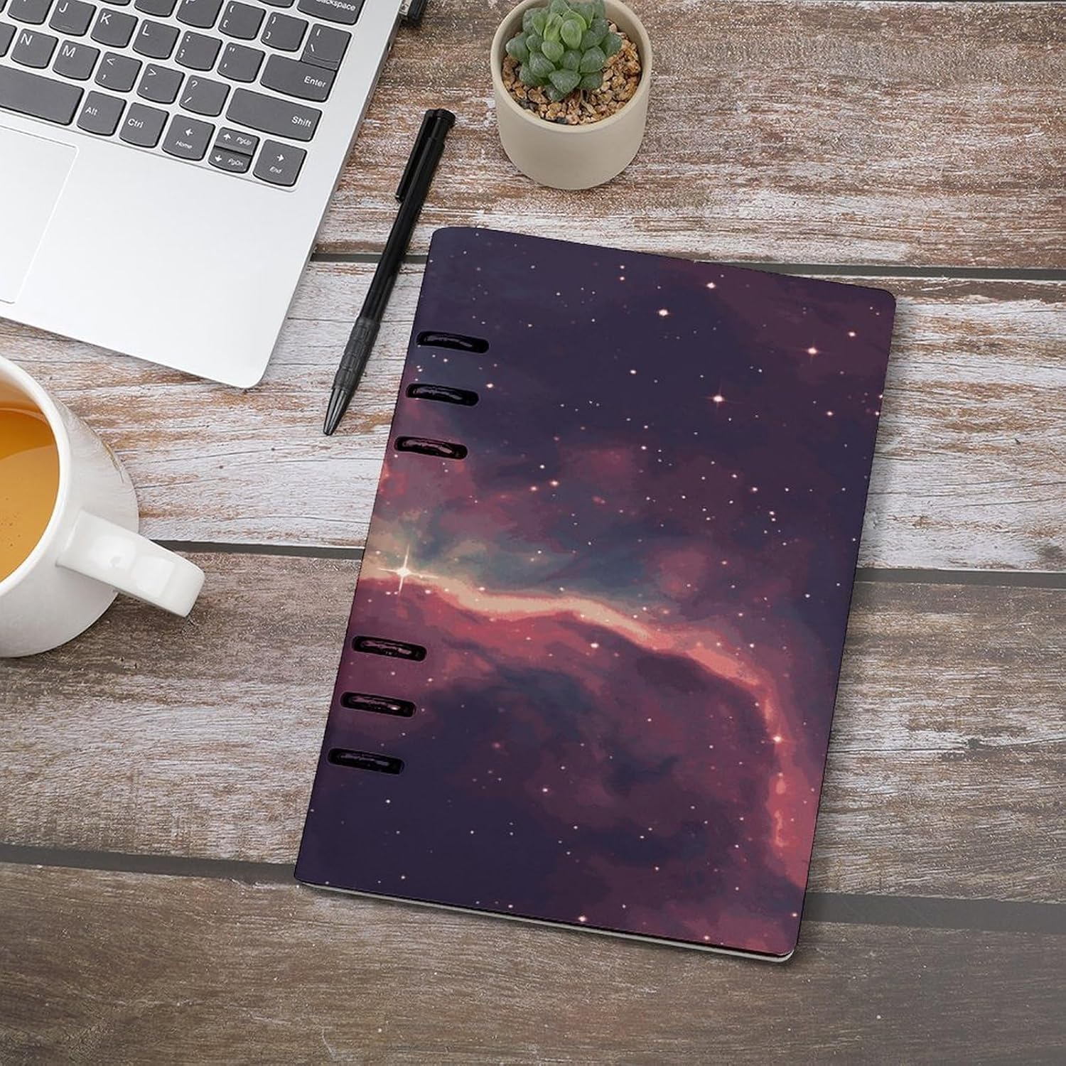 FekiLoot Star Field in Deep Space Refillable Notebook Leather 6 Ring Binder Notebook A5 Business Journal Composition Spiral Notebooks Loose Leaf Notebooks for Work Study Note Diary 6.8 ×9 In