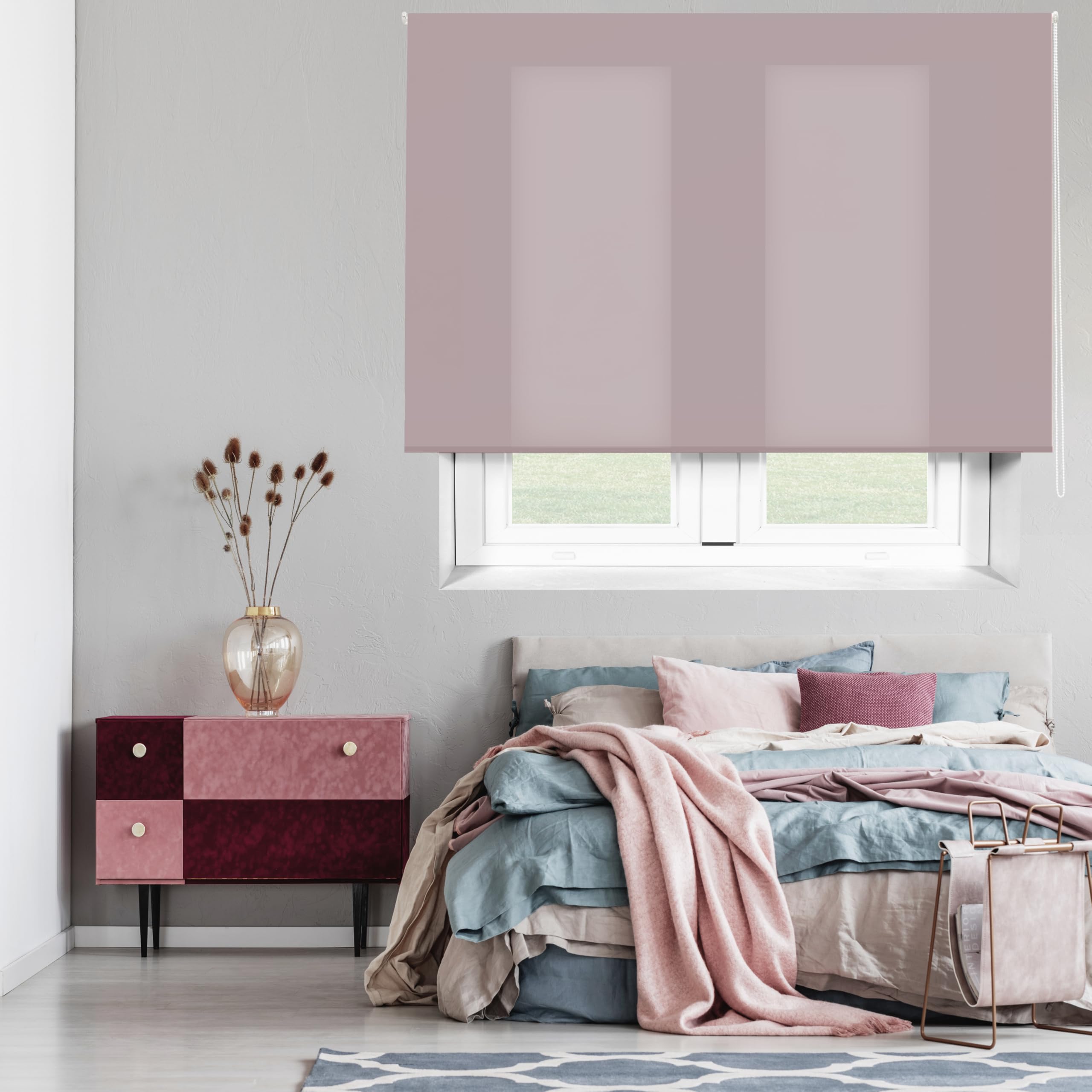 Blindecor Ara | Lichtdurchlässiges Rollo | Dunkelviolett pastel | 160 x 175 cm (BxH) | Stoffgröße 157 x 170 cm | Rollos für fenster