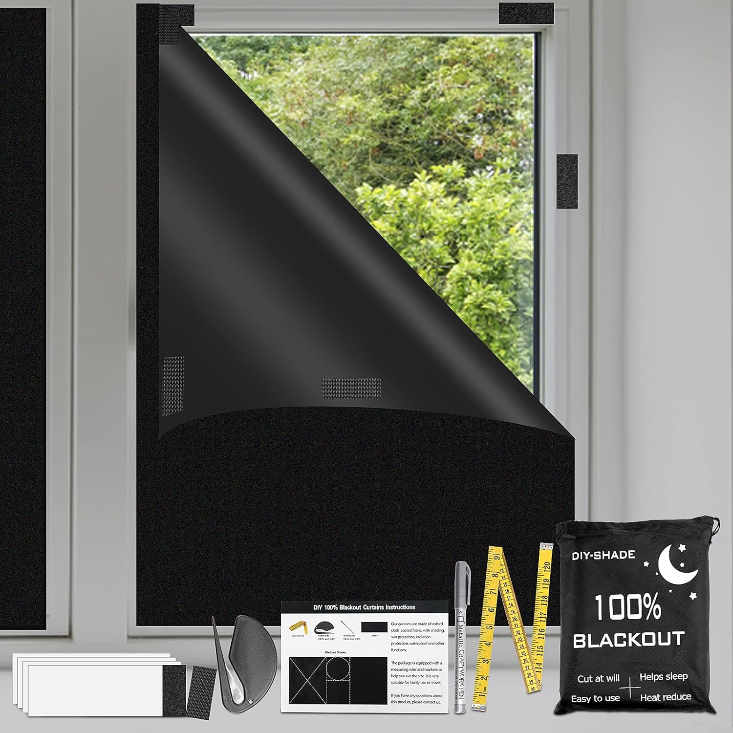 Blackout Blinds Stick On, 300x145cm Portable Blackout Blinds, 100
