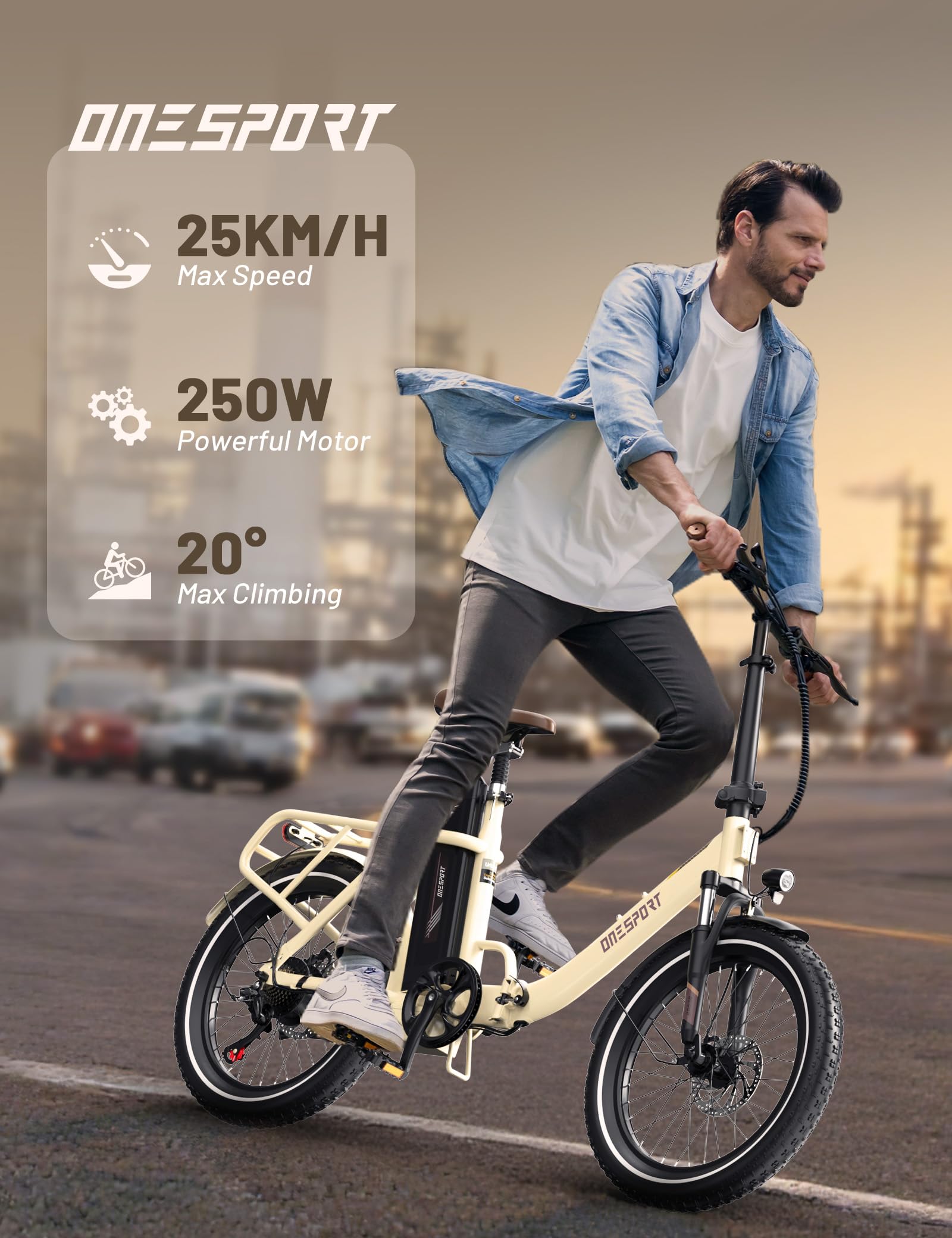 ONESPORT OT16-2 Bici Elettrica Pieghevole, 20" E-City Bike Portatile con 250W Motore & 48V 17Ah Batteria Rimovibile, 7 Velocità Crociera, Display LCD & Bluetooth APP, Bici Pieghevole Adulto, Unisex