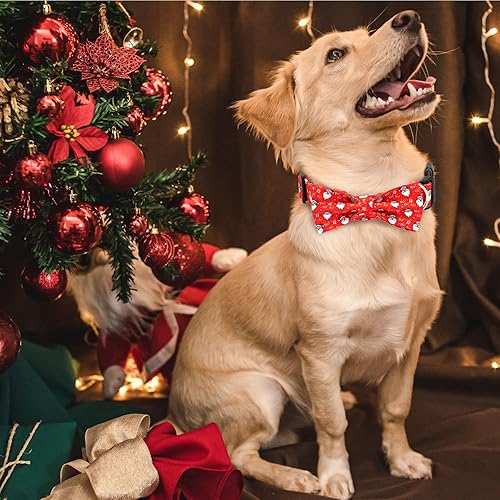 Miniatura 5 de Collar de Navidad para perro, ajustable, suave, con lazo, color rojo, lindo collar de perro de Papá Noel para perros pequeños, medianos y grandes,