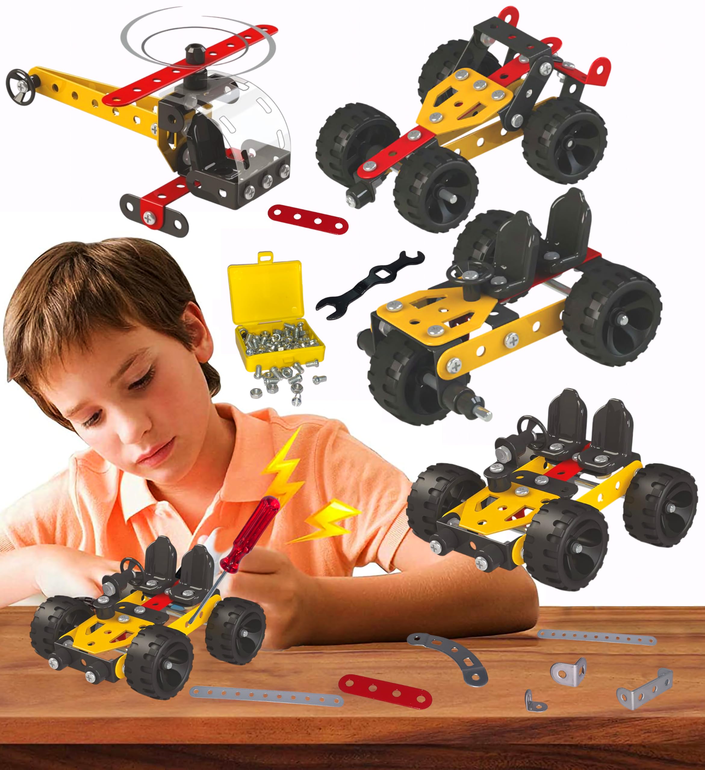 Toyify 90 Pcs 6 In 1 Make Car, Airplane, Buggy & Many More Metal Model Kits Building Toys, Stem Toy Block Sets | Gift For Kids 3, 4, 5, 6, 7, 8 Year+ | Birtday Presents & Return Gifts