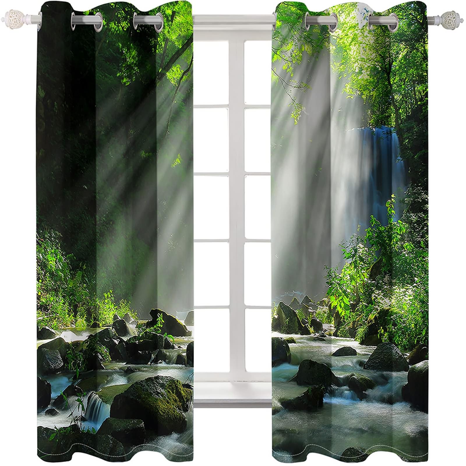 Gardinen Wohnzimmer 2er Set, Vorhänge Blickdicht Sunshine Creek im Wald H 183 x B 86 cm Abdunkelnde Verdunklungsvorhänge Ösen