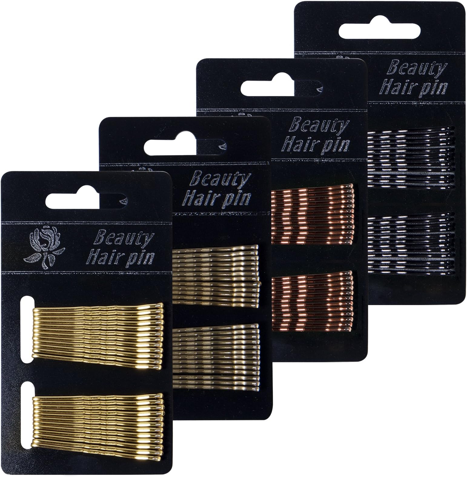 96 Count Bobby Pins - Hair Care High-Grade Clip, Multicolors Hairpin for Girls and Women, Black, Gold, Red Wine and Light Gray Gold