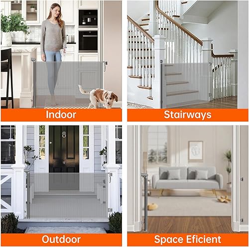 Miniatura 5 de Puerta de seguridad retráctil, puerta temporal para mascotasperrosgatos, puerta temporal de seguridad para bebés, material suave de malla, se
