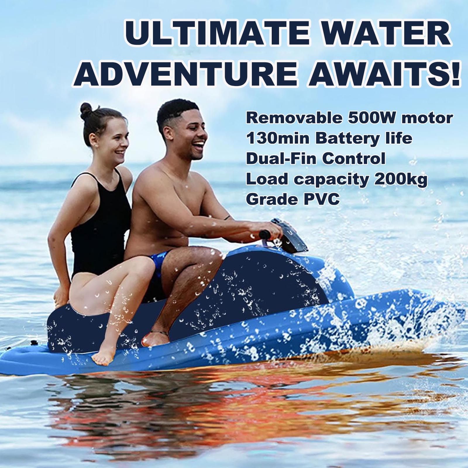 Flotador Inflable motorizado for Piscina, Moto acuática, Barco eléctrico Plegable con Scooter Submarino Desmontable de 500 W, Barco de PVC de Doble Aleta