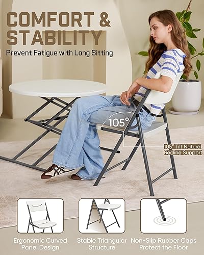 Miniatura 6 de FanttikOutdoor Silla plegable de plástico portátil, para interiores y exteriores, cómodo asiento de oficina resistente con marco de acero, capacidad