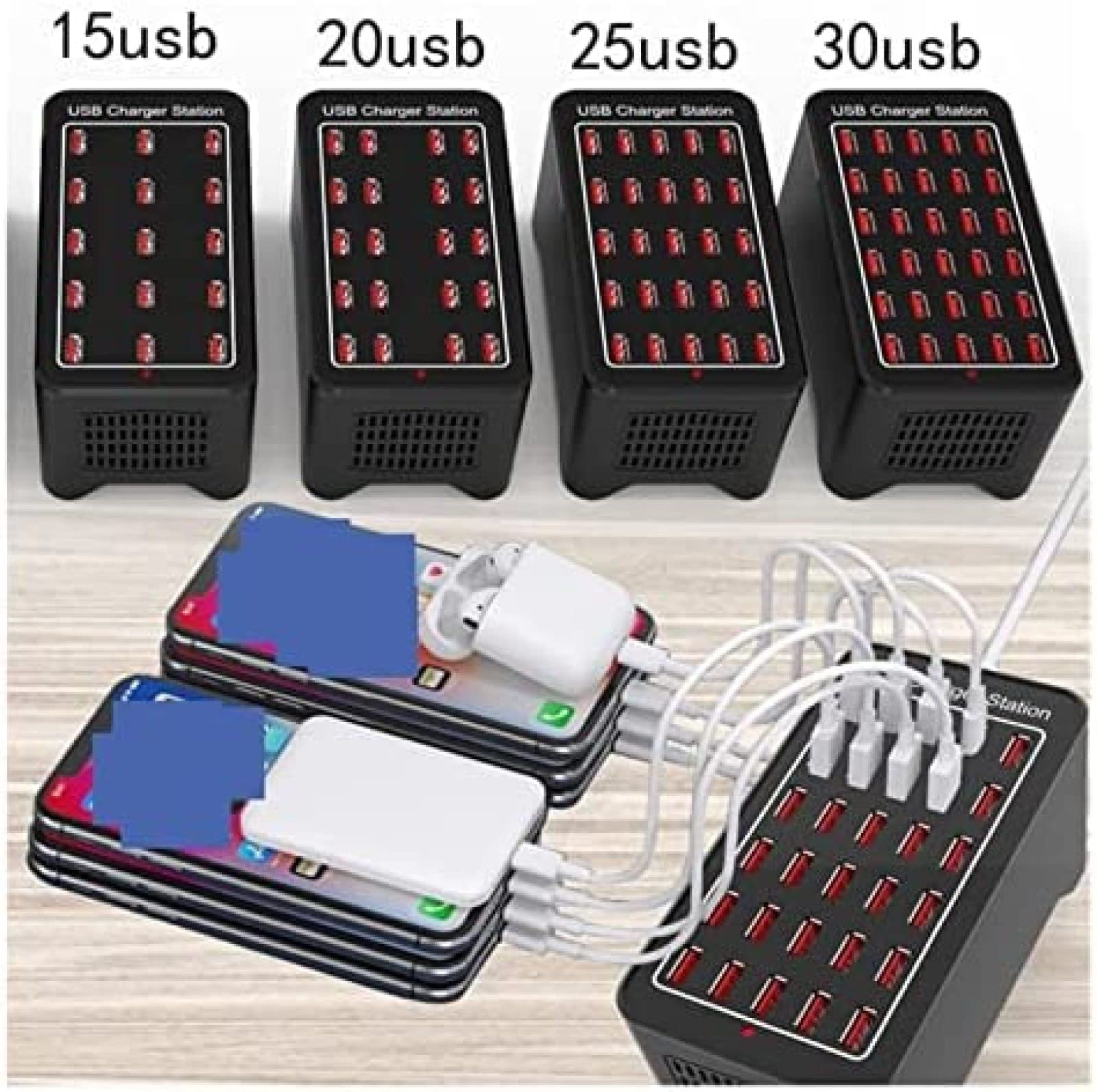 Cargador De Pared Cargador USB 10 15 20 25 30 Puertos 150W Universal Wall Desktop Estación De Carga Rápida Muelle para Teléfono Móvil Adaptador De Corriente Carga para Múltiples Dispositivos,USB D