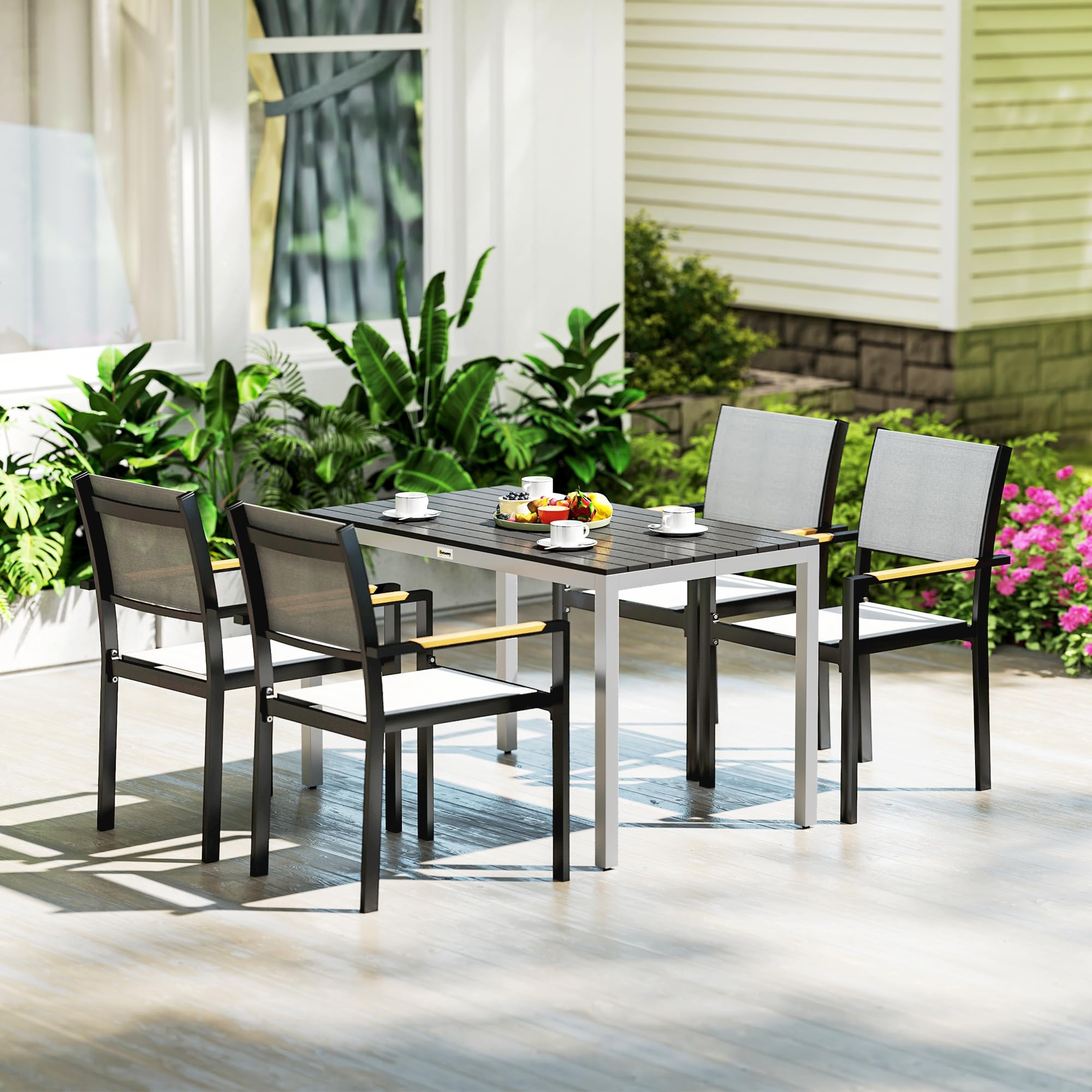 Outsunny Table à Manger de Jardin pour 4-6 Personnes 120 x 70 x 72 cm Noir