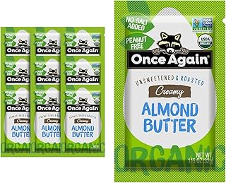 Once Again Organic Almond Butter Packets, Roasted - Individual Nut Butter Packets for Snacks, Travel, Lunches - Single Serve Squeeze Packs - Vegan, Non-GMO, Gluten Free - 1.15 Ounce Packs, 10 Count