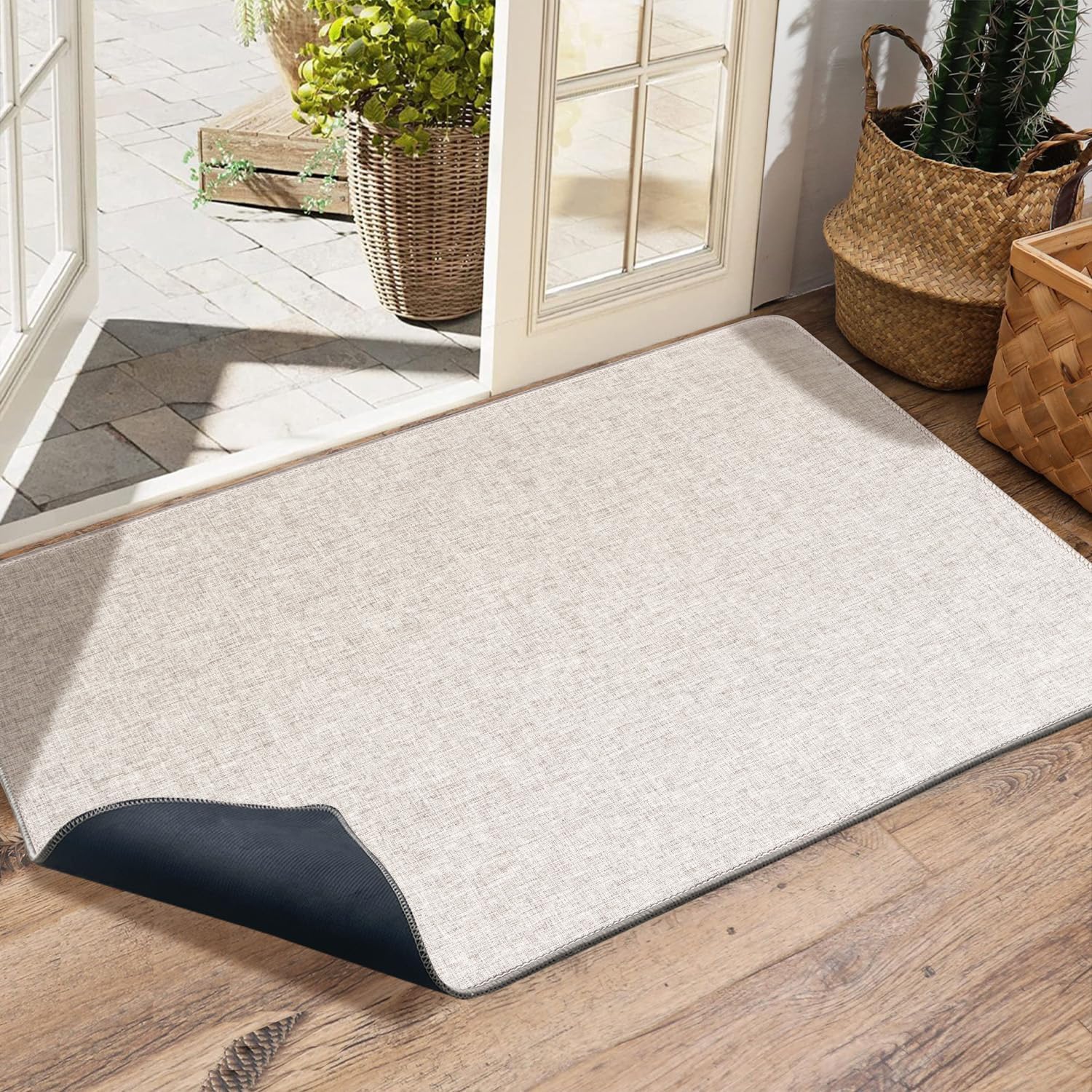 Yancorp 2'x3' Ultra Thin Door Mat Indoor for Inside Entry Way Very Thin Floor Mats Fit Under Door Ultra Thin Beige Bath Mat Under Door Super Thin Front Door Mat Outdoor Rug Non Slip Washable