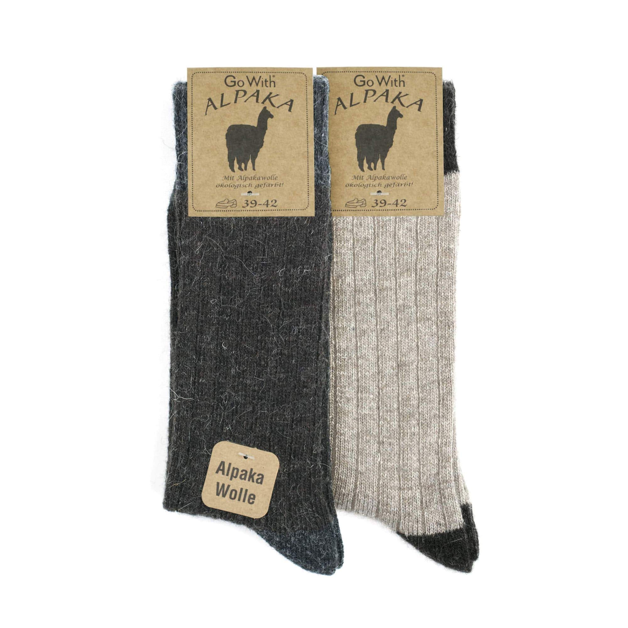 Sponsored Ad – Alpaca Wool Socks for men and women, 2 pairs warm soft cosy natural wool thermal, thick boot socks walking hiking camping, grey beige brown