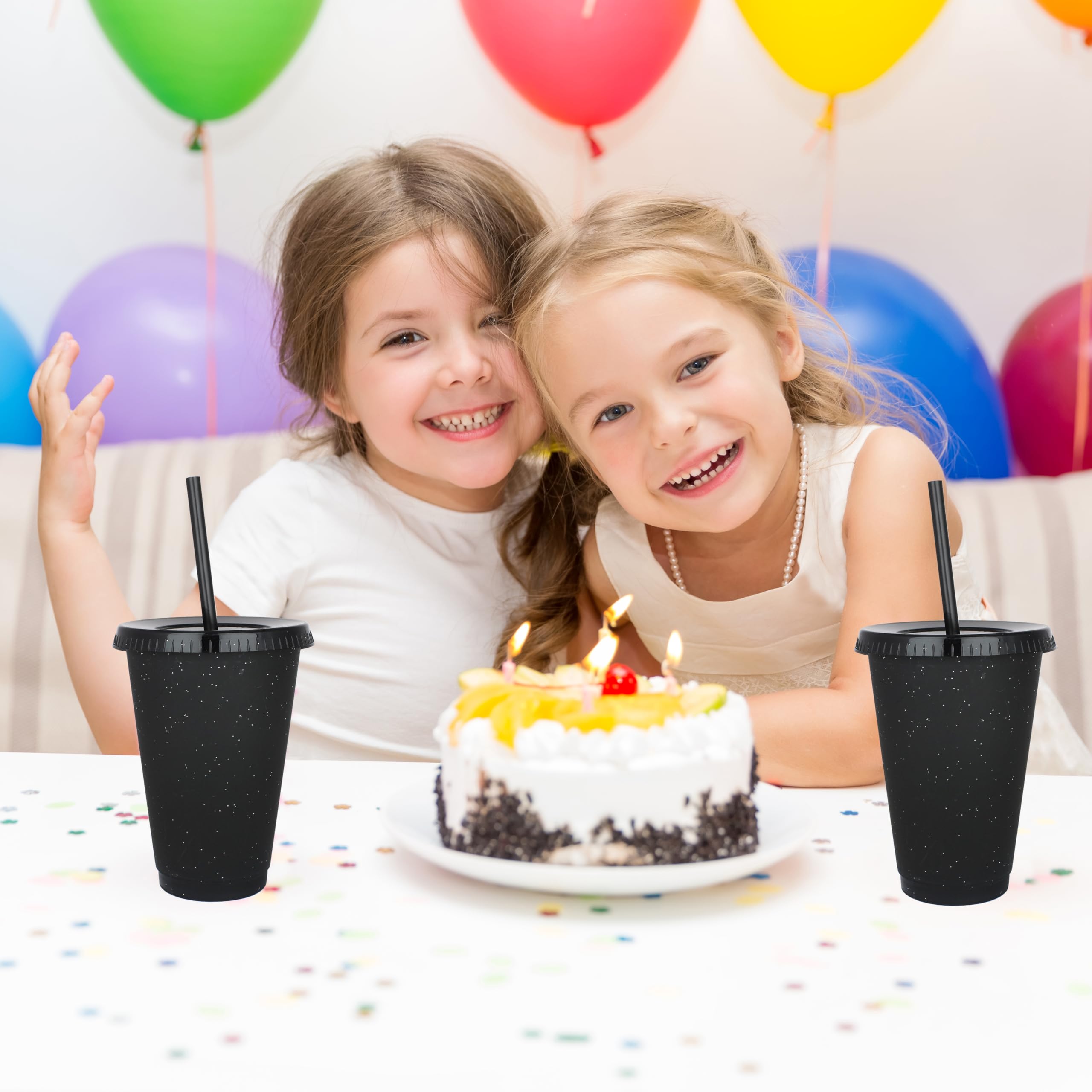 Yisituo 480ml Reusable Plastic Cups, 15 Pack of Kids Tumbler with Lid and Straw, for Cold Drinks Iced Coffee - Image 3