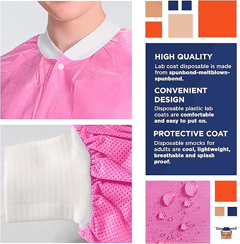 Miniatura 3 de EZGOODZ SMS - Abrigos de laboratorio desechables para adultos, SMS 50 GSM, abrigo de laboratorio desechable para mujeres, hombres, con broches de