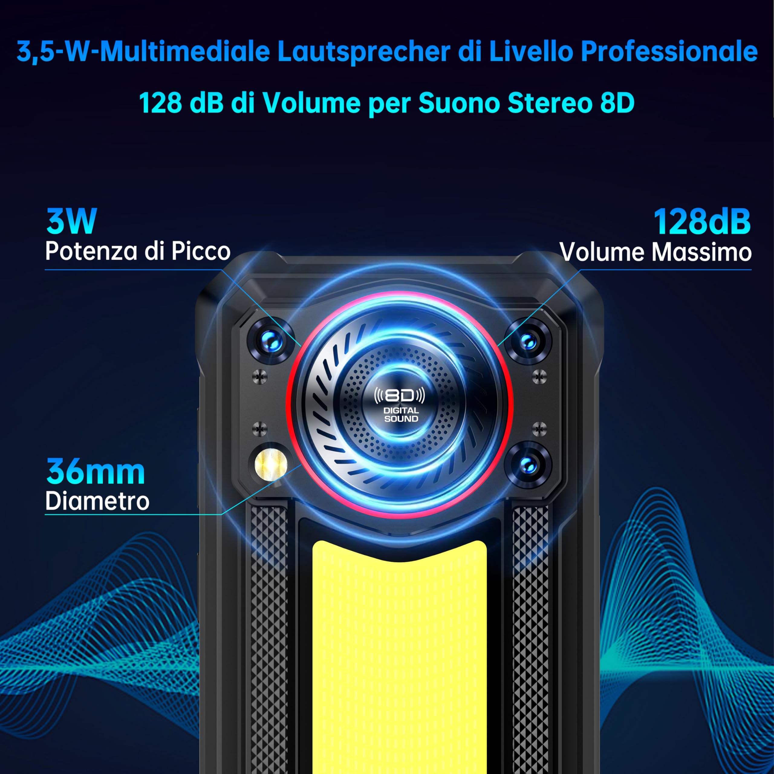 OUKITEL WP53 PRO Rugged Smartphone, 900LM Luce Campeggio - Android 15 128dB Altoparlante, 24GB+256GB Telefono Indistruttibile - 11000mAh 50MP +8MP 6.52" HD Rugged Phone IP68/IP69K/NFC/BT5.0/OTG/GPS