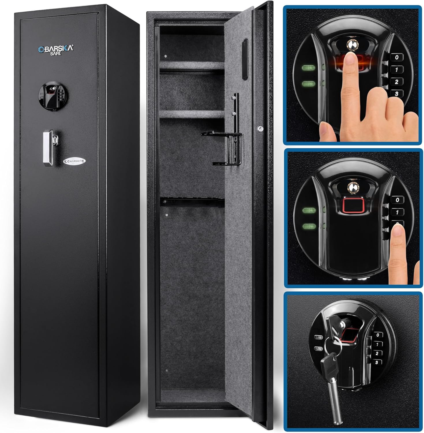 Barska Quick and Easy Dual Access Biometric Rifle Safe – 11-Position Long Gun Cabinet with Fingerprint Scanner, Digital Keypad & Backup Key for Home Firearm Security