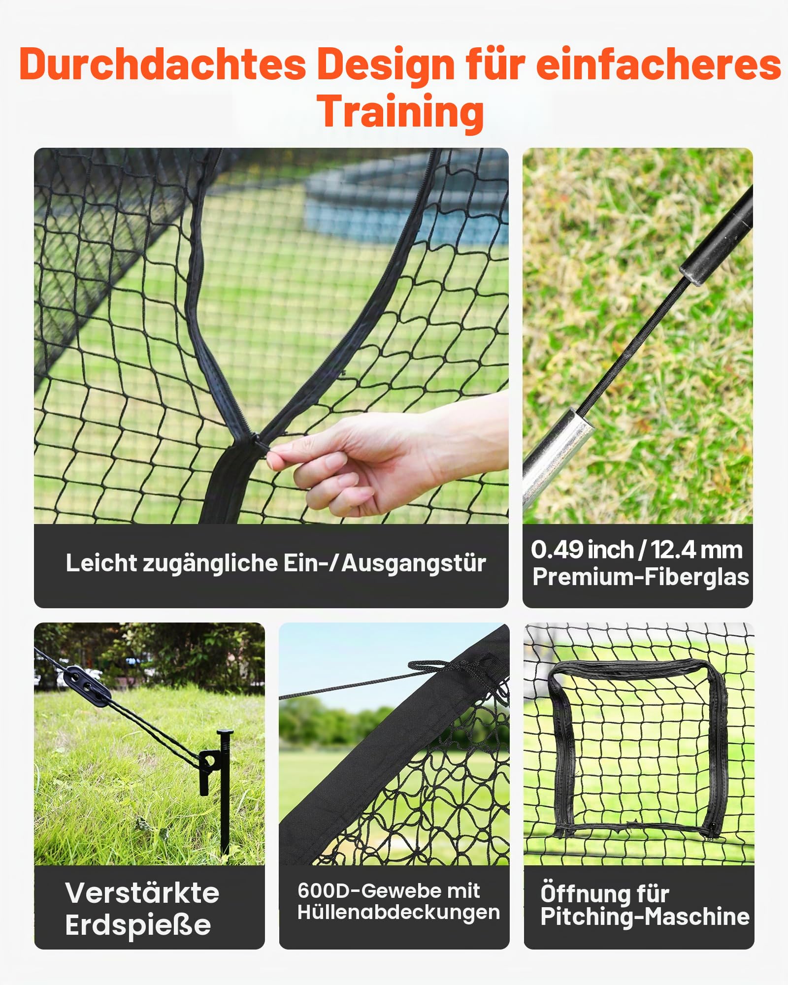 VEVOR Baseball-Schlagkäfig, 3,6 m, freistehend, tragbar, Schlagkäfig, mit 4-lagigem, knotenlosem Polyester und Öffnung der Pitching-Maschine, Battings Käfignetz für drinnen und draußen