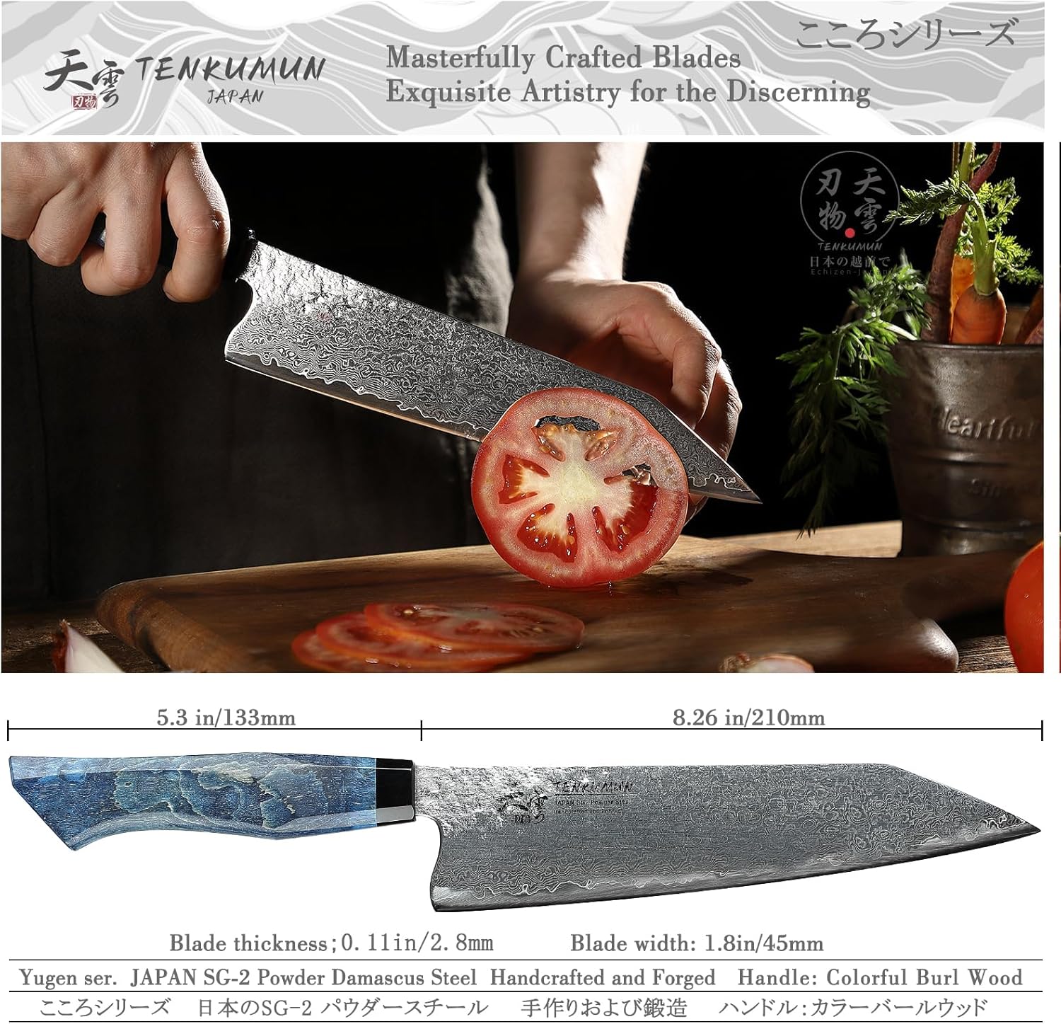 Japanese Gyutou 210mm Profession Santoku Handcrafted 8 inch Chef Knife Handmade Forged Knife Japan SG2 Powder Steel with Blue Wood Handle